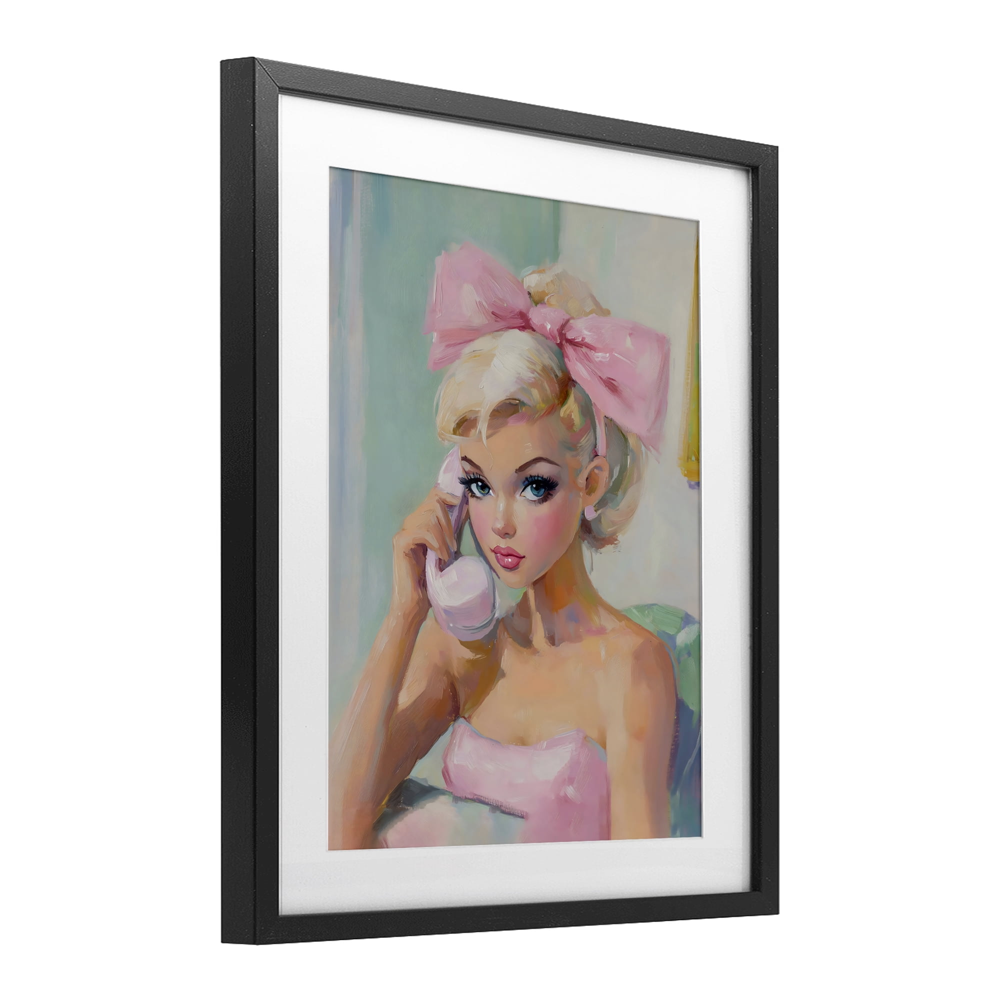 Stupell Industries Blonde Girl with Pink Bow Black Framed Print Under Glass, design by The Prints Vibe
