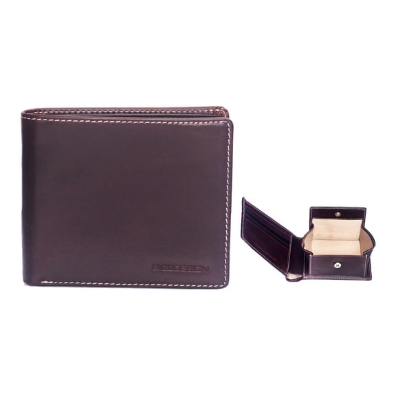 EnzoDesign Brown Leather Wallet w/ Coin Box