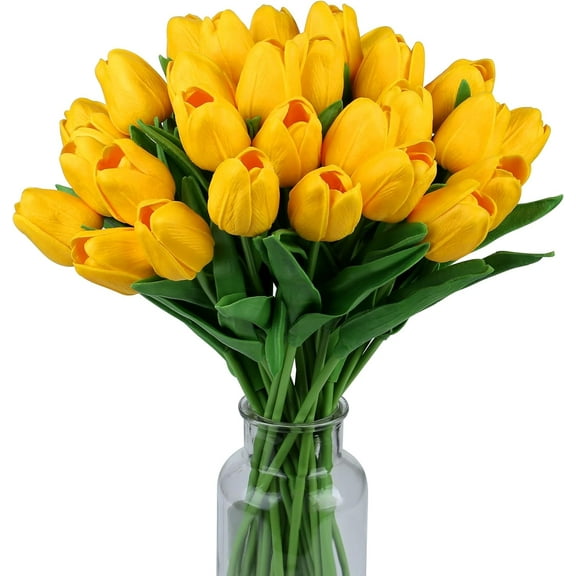 Yellow Tulips Fake Artificial Flowers Real Touch " Silk Flower for Home Kitchen Decor Mother's Day Spring Easter Wedding Bouquet Decorations Office Floral Arrangements