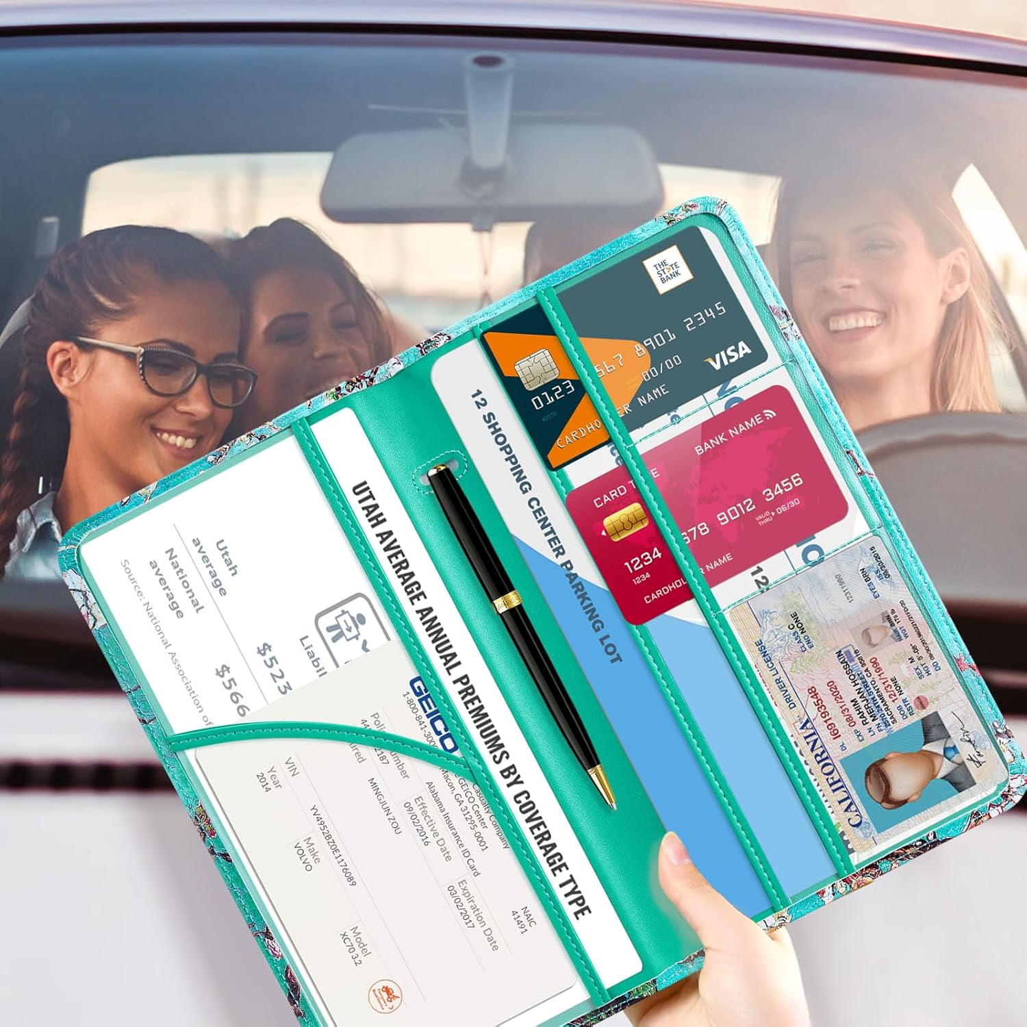 CoBak Car Registration and Insurance Holder - Vehicle Glove Box Car Organizer, Auto Truck Comparment Accessories Case with Magnetic Closure for Essential Document, Driver License, Cards