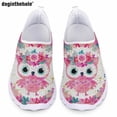 thumbnail image 1 of Zapatos casuales con estampado de búho de dibujos animados de Doginthehole para mujer, zapatos planos deportivos para exteriores, zapatos de verano cómodos y transpirables de malla sin cordones, 1 of 5