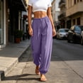 thumbnail image 6 of Khunlpohl Cotton Linen Pants for Womens Elastic Waist Drawstring Joggers Pant with Pockets Lightweight Casual Loose Trousers, 6 of 8