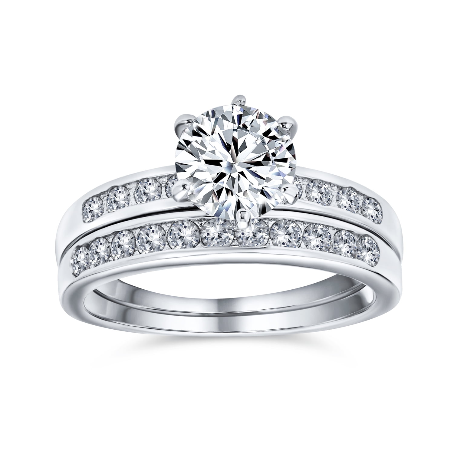 3.7 TCW Classic Round Solitaire CZ Bridal Engagement Wedding Ring Set Size 6 