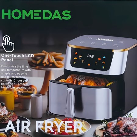 Air Fryer 10 Quarts, 10-in-1 Functions, Air Fry, Roast, Bake, Broil, Dehydrate, Large & Compact Air Fryers, Nonstick & Dishwasher-Safe Airfryer Basket, Stainless Steel Air Fryer