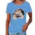 thumbnail image 2 of Camiseta de manga corta, camiseta de cuello redondo, camiseta para mujer, camiseta con estampado de gato, funcionamiento suave, 2 of 6