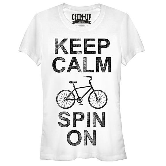 Junior's CHIN UP Keep Calm Spin On Graphic Tee White X Large