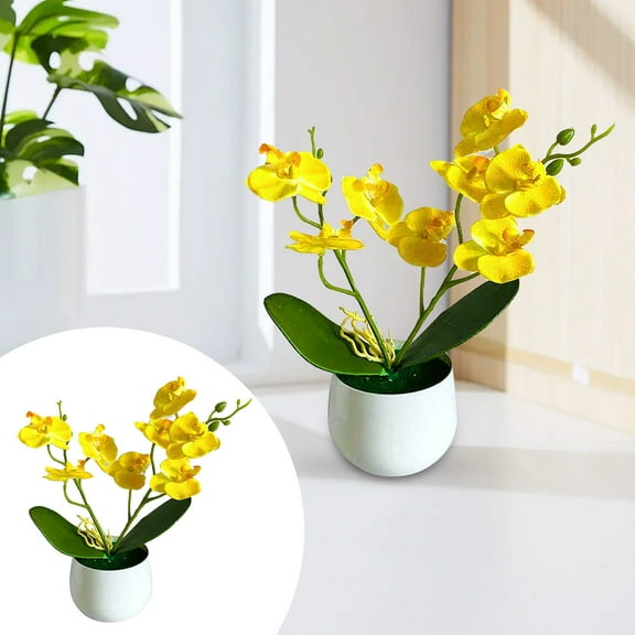 BinKFF Artificial Flowers Mini Potted Fake Plants Artificial Plastic Artificial Orchid Flowers Plants Topiaries for Home Office Desk Farmhouse Room Bathroom Centerpiece Decor