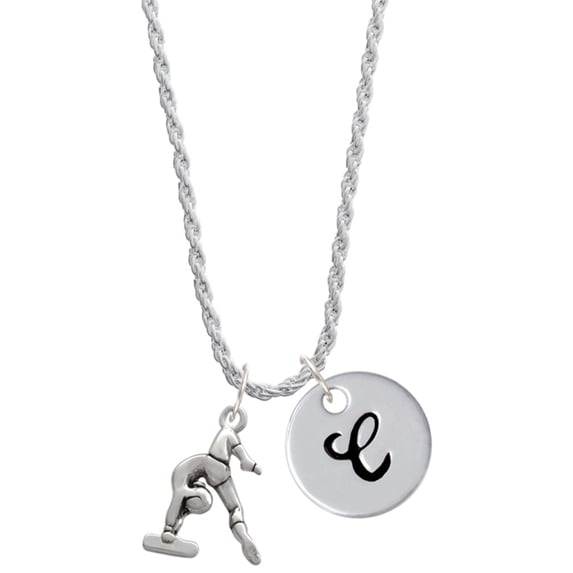 Delight Jewelry Silvertone Gymnast Balance Beam Silvertone Script Initial Disc - C - Charm Necklace, 20"+3"