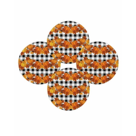 Fall Round Placemats Set of 4 Harvest Pumpkin Maple Leaf Place Mats Thanksgiving Woven Placemat Black Buffalo Plaid Circle Braided Table Mat for Kitchen Dining Table Autumn Party Home Decor 15 Inch