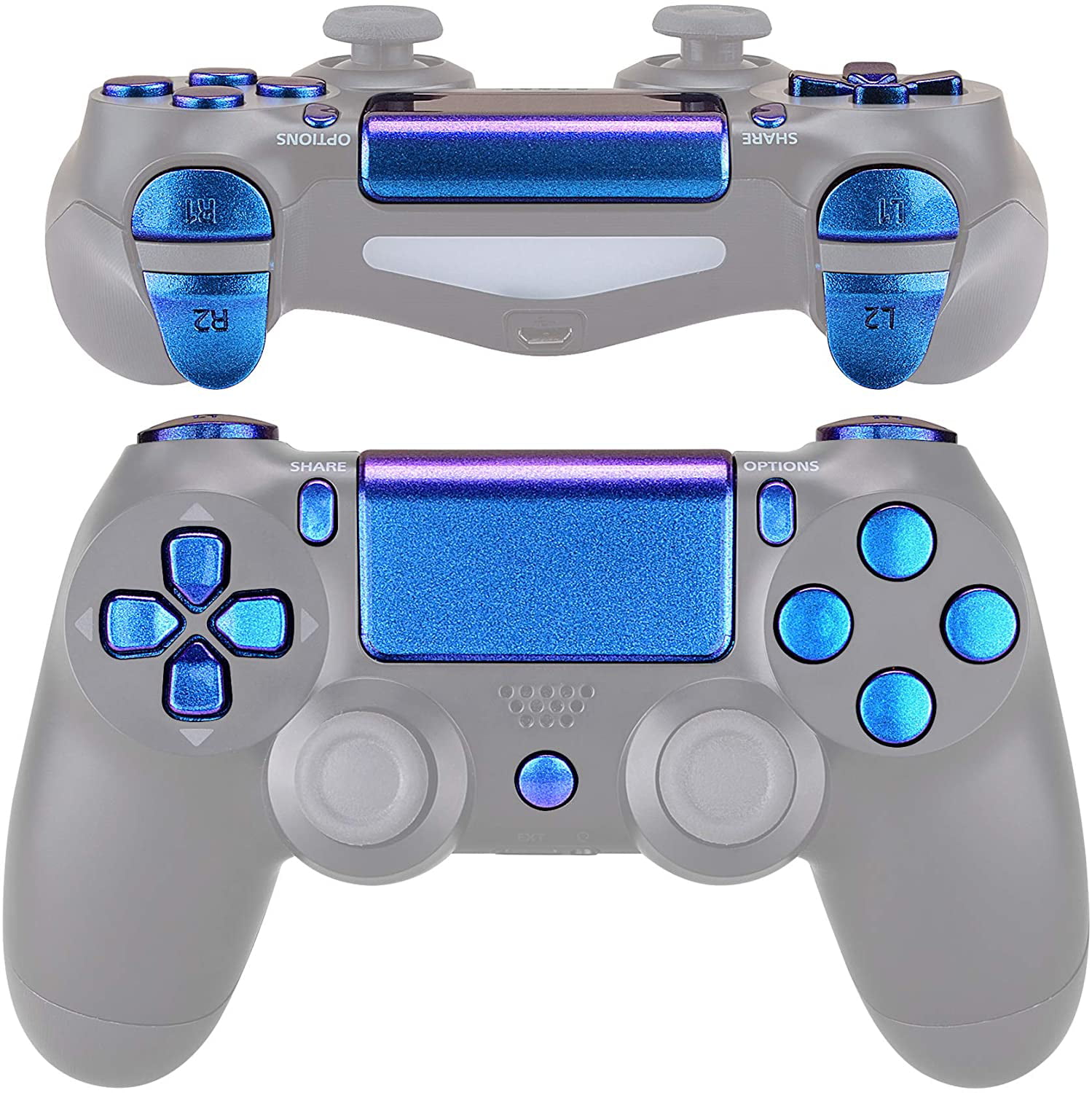 D pad R1 L1 R2 L2 Trigger Touchpad Action Home Share O ions Buttons for Playstation Controller Chameleon Purple Blue Full Set Buttons Repair Kits for PS4 Slim Pro CUH ZCT2