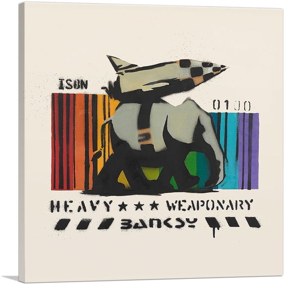 ARTCANVAS Heavy Weaponry Rocket Bomb Elephant Canvas Art Print by Banksy - Size: 12" x 12" (0.75" Deep)
