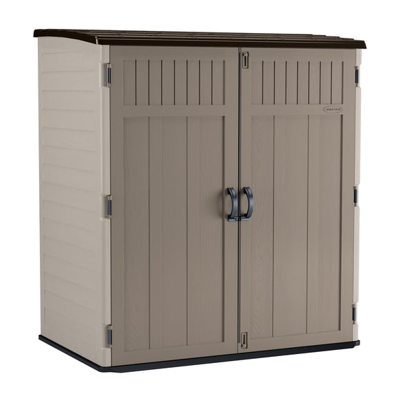 Suncast Extra-Large Vertical Storage Shed, All-Weather Outdoor Backyard Unit, Sand