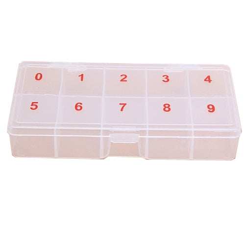 Estuche para puntas de uñas postizas perfecl plástico rectangular 10 compartimentos transparente