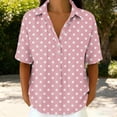 thumbnail image 5 of IUYRTFE Women's Polka Dot Short Sleeve Collared Blouse – Casual V-Neck Button-Front Shirt for Summer Beach Vacation and Daily Wear, 5 of 7