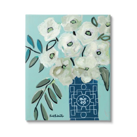Stupell Industries Abstract Round Floral Blossoms White Poppies Geometric Vase,16 x 20, Design by Kait Roberts