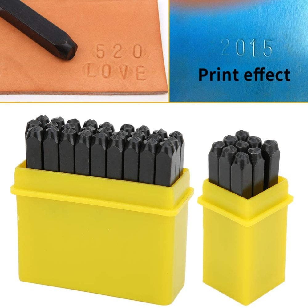 Walfront 1/8 Carbon Steel Pin Punch Set Metal Stamp Craft Tool Kit with Case Heavy Duty Alphabet Letter Number Punch Tool Set Letter