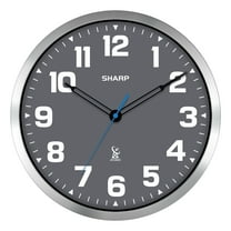 Sharp Atomic Analog Wall Clock - 12" Grey Face Silver Finish Auto Set Battery Opp Modern Design
