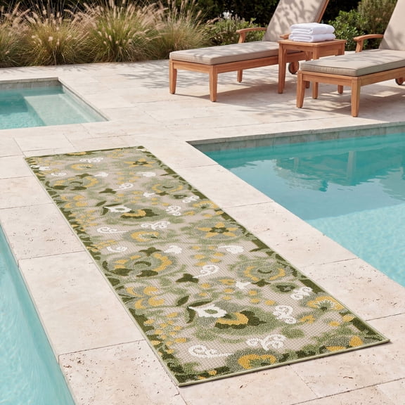 Nourison Aloha Indoor/Outdoor Ivory Green 2'3" x 8' Area Rug (2x8)