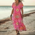 thumbnail image 2 of Taqqpue Women's Summer Dresses Short Sleeve Boho Floral V Neck Maxi Dress Flowy A Line Beach Dresses Summer Casual Long Sundress for Holiday, 2 of 5