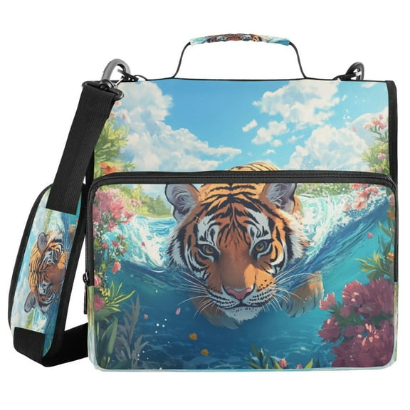 DIXRUYEE Zipper BinderTrapper of keeper Documents Organized Design Tiger’s Graceful Pursuit Printed