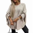 thumbnail image 1 of Cape Élégante Tricotée pour Femmes, Col Rond, Manches Longues, Ample, Mode, Châle Tricoté, Abricot P, 1 of 8