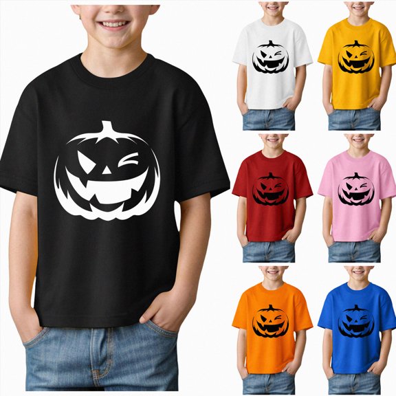 larppty Pumpkin Shirts for Boy Girl Halloween Ghost Tshirts Short Sleeve Tees (Black,3-4 Years)