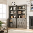 thumbnail image 3 of AOILE Farmhouse Bookcases with Doors, 5 Tier Wooden Bookshelf with Storage, 70 Inch Tall Bookshelf, Grey/Antique White/Black, 3 of 7