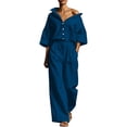 thumbnail image 2 of BRELIL Women Plus Size Two Piece Sets Short Sleeve Tops Wide Leg Pants Casual Solid Boho Vacation Loose Matching Outfits Travel Loungewear, Navy 3XL, 2 of 7