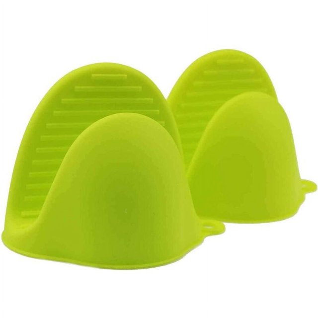 1 par de mini manoplas de silicona para horno, agarraderas para cocina, color verde