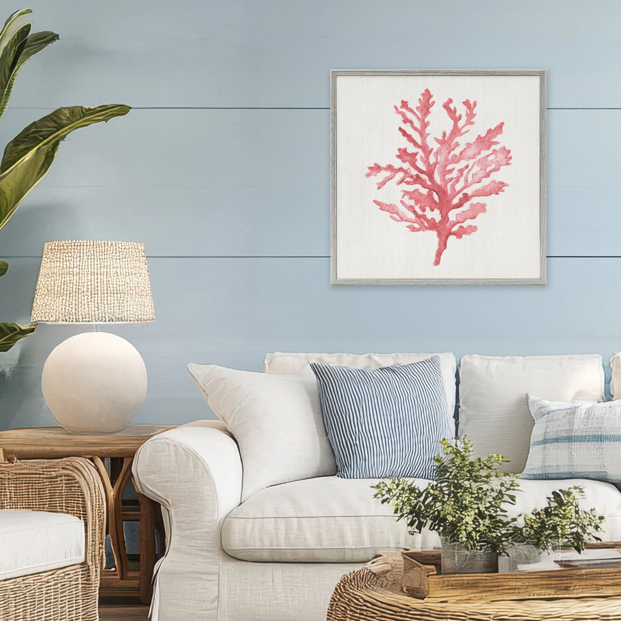 Stupell Industries Rosy Pink Coral Branch Gray Framed Giclee Art, design by Janet Tava