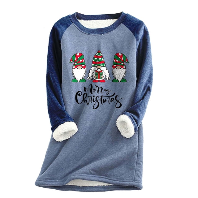 Hauts Chauds pour Filles Femmes Col Rond Impression de Noël Léopard Patchwork Velours Chaud Manches Longues Hauts Assortis Chandails à Capuchon en Liquidation