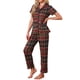 thumbnail image 4 of INSPIRE CHIC Conjunto de Pijamas de Mujer a Cuadros con Manga Larga y Pantalones, Botones, con Bolsillos, Manga Corta - Cuadros Rojos, 4 of 6