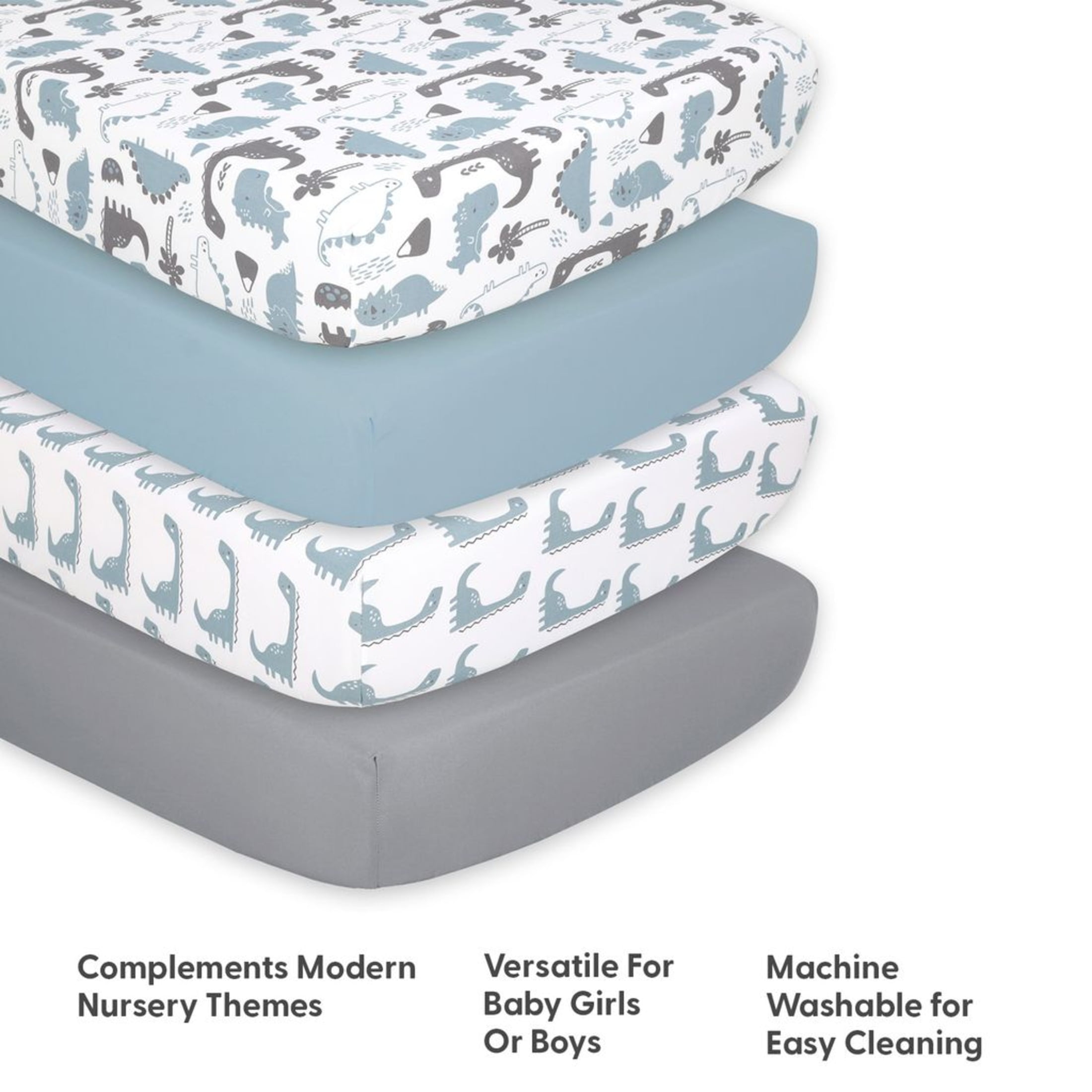 The Peanutshell Fitted Crib Sheets for Baby Boy or Baby Girl, 4 Pack Set, Blue Dino