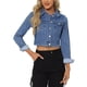 thumbnail image 1 of Chaquetas de mezclilla recortadas para mujeres INSPIRE CHIC con bolsillo en el pecho, con ribete de cuadros, chaqueta de jean con botones, L azul claro, 1 of 6