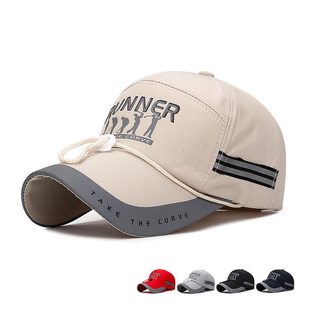 Men Baseball Cap Sunscreen Wind-proof Rope Fast Dry Letter Reflective Strip Outdoor Casual Hat