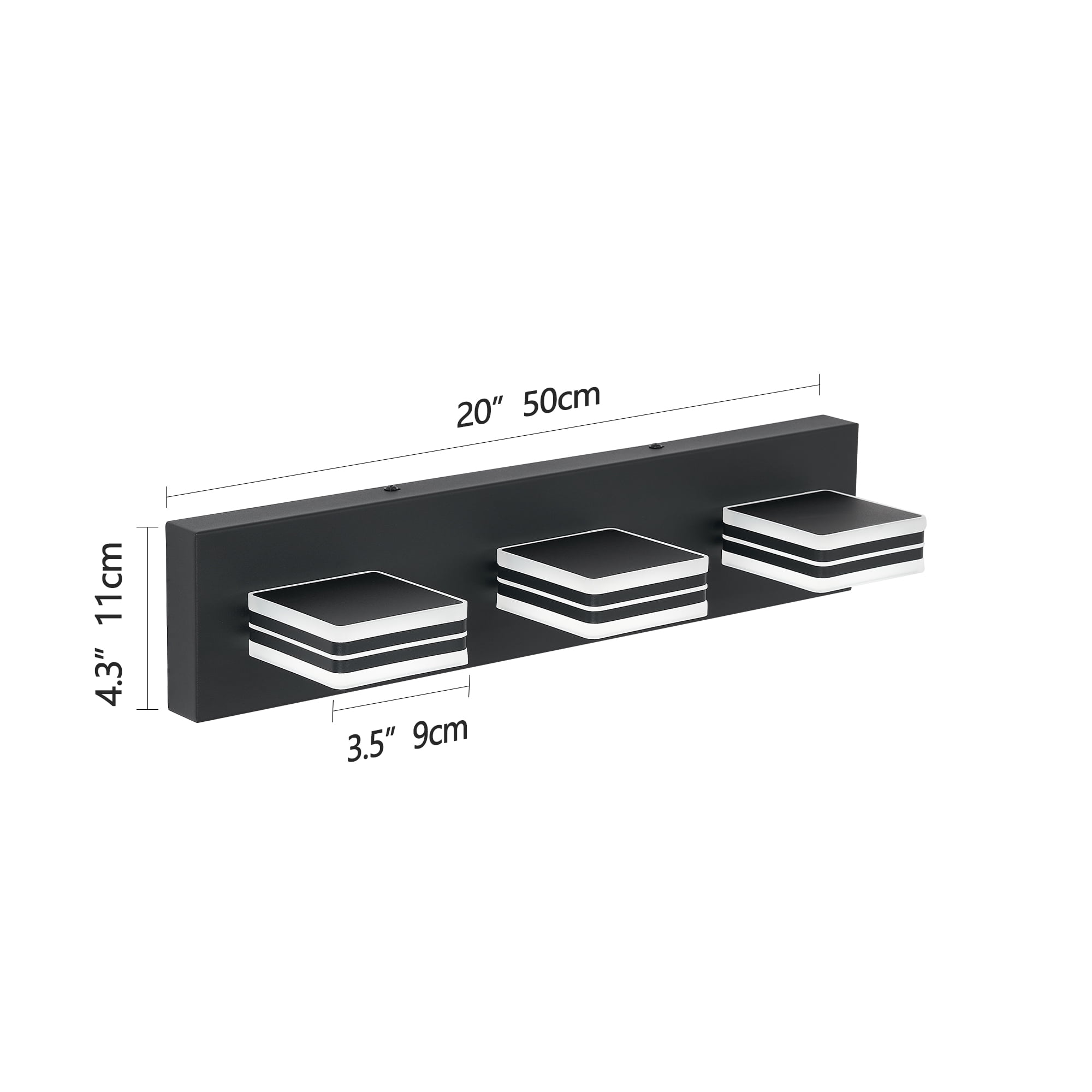 PUKNLY Matte Black Vanity Light Fixtures, 3-Light Modern Bathroom Vanity Up and Down LED Over Mirror Acrylic Black Bath Wall Lighting