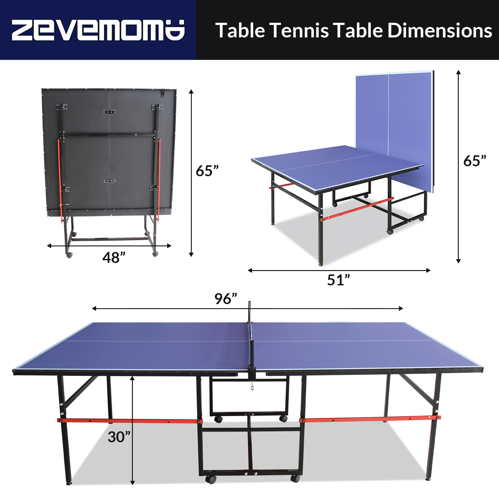 ZIVACATE 8ft Mid-Size Table Tennis Table, Foldable&Portable, Ping Pong Table with Net, 2 Table Tennis Paddles and 3 Balls for Indoor Outdoor Game-(Blue,Black)