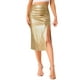 thumbnail image 1 of Falda de Cuero Sintético INSPIRE CHIC para Mujeres, Cintura Alta, Con Abertura Lateral, Cuerpo Ajustado, Lápiz, Midi, L Dorado, 1 of 1