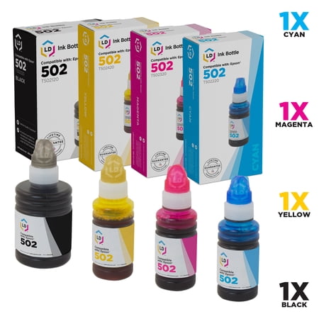 LD Compatible Replacements for Epson 502 Bottles: T502120-S Black  T502220-S Cyan  T502320-S Magenta  T502420-S Yellow 4-Pack for ET-2700  ET-2750  ET-3700  ET-3750  ET-4750  ST-2000  ST-3000