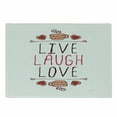 thumbnail image 1 of Live Laugh Love Cutting Board, Valentine's Day Theme Typographic Banner Heart Shaped Cookies and Tea Cup, Decorative Tempered Glass Cutting and Serving Board, Small Size, Multicolor, by Ambesonne, 1 of 1