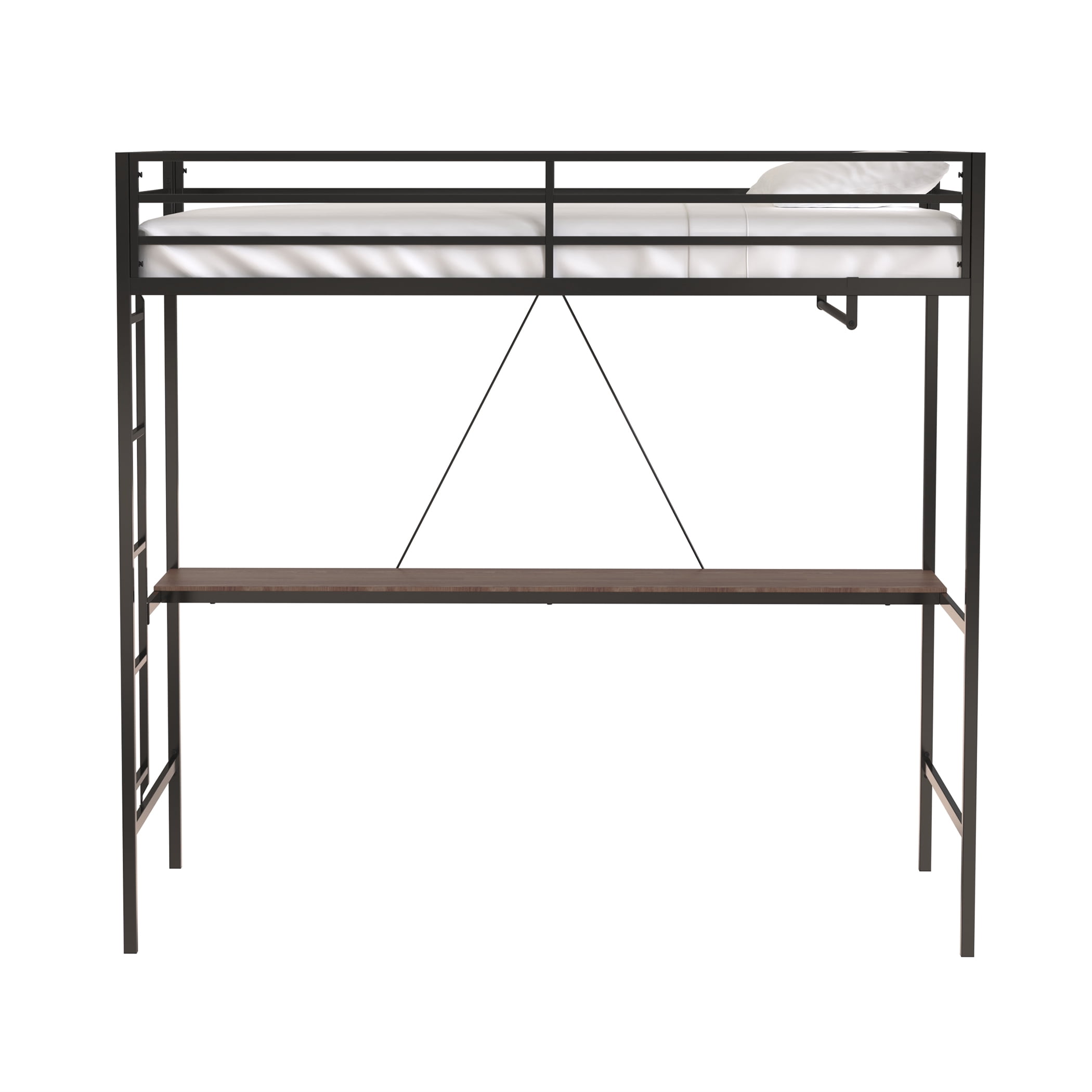Miniyam Modern Metal Twin Size Loft Bed with Shelf for Kids and Teens, Black