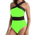 thumbnail image 3 of Ndbuld One Piece Swimsuit Women Criss Cross Back Color Block Print Bathing Suits Athletic Modest Swimwear on Clearance Green L, 3 of 4