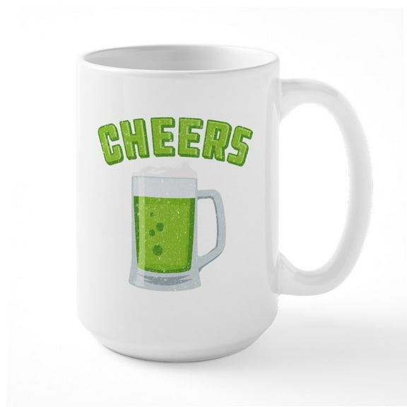 CafePress - Cheers Green Beer - 15 oz Ceramic Large White Novelty Mug