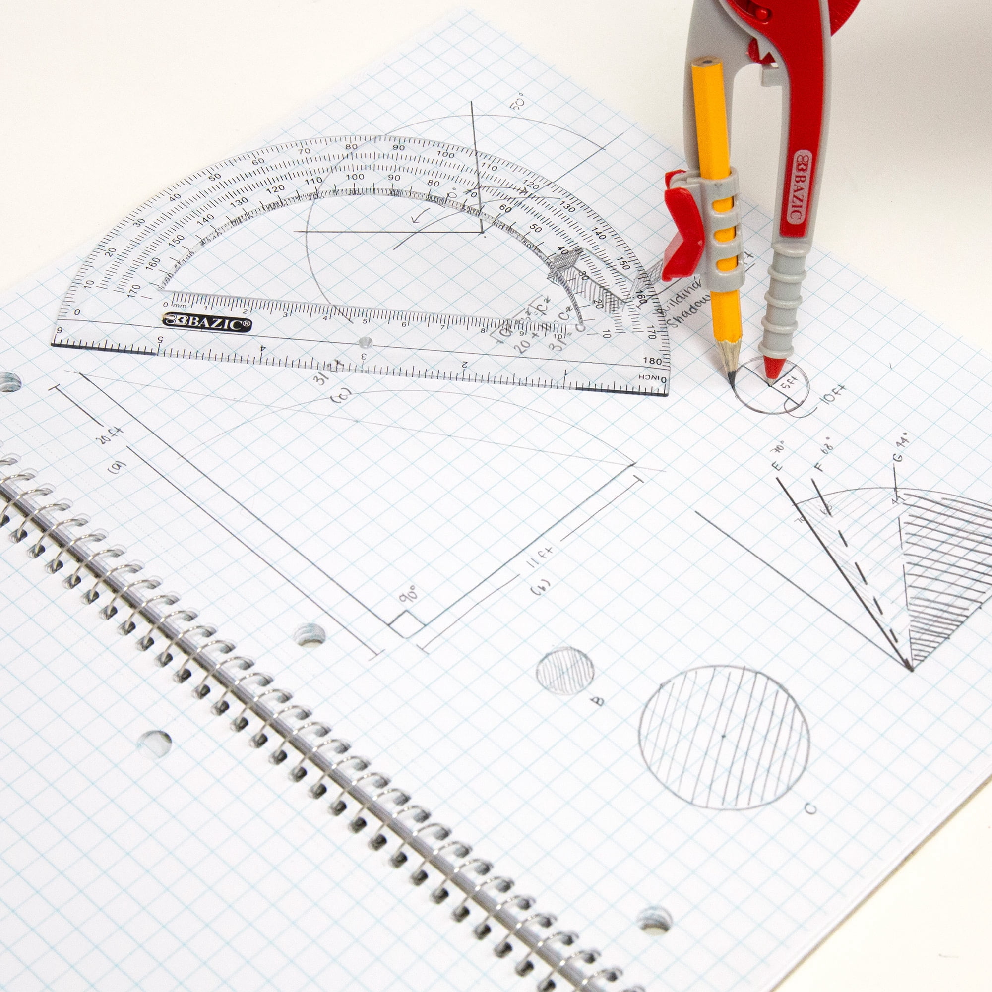 BAZIC Geometry Math Compass Set Scale-Arm, 6" Protractor, 24-Pack