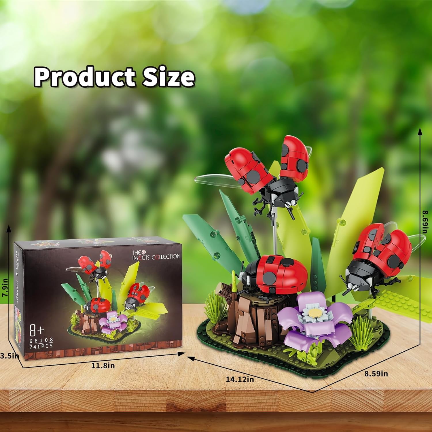 PISONIC Flowers & Ladybug Insect Collection Building Set, Insects and Tree Plants for Nature Decor, Ideas Gift Bug Building Toy for Adults Boys Girls (741 PCS)