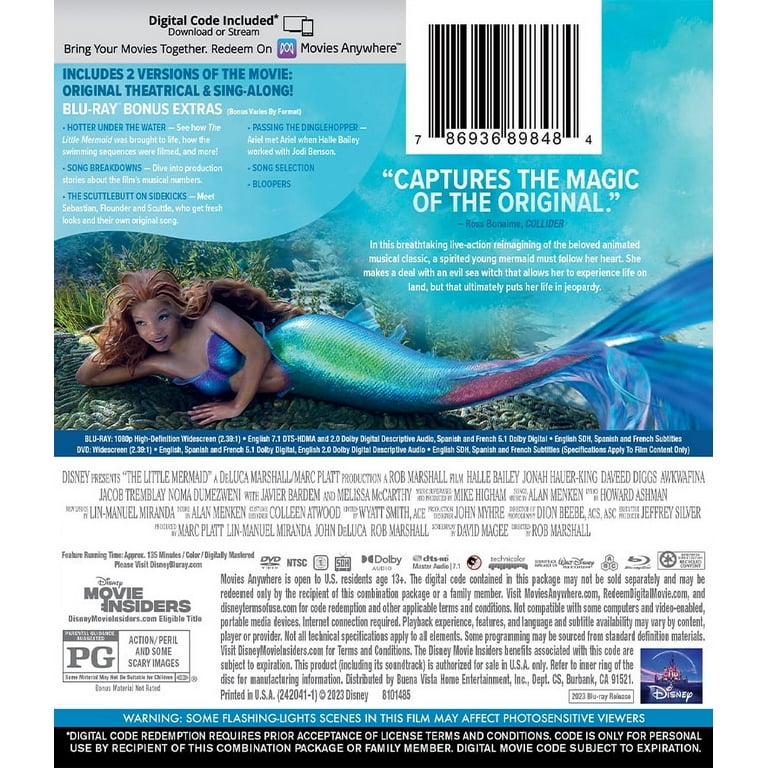 The Little Mermaid 2023 (Blu-ray + DVD + Digital Code) - Walmart.com