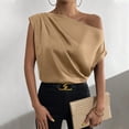 thumbnail image 2 of Satin Tops for Women 2024 Sexy One Shoulder Ruched Short Sleeve Tanks Elegant Solid Asymmetrical Neck Cocktail Tops Batwing Off Shoulder Satin Blouse Party Club Tops, 2 of 7