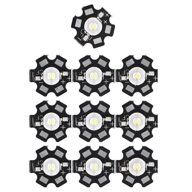 10 chips LED de 1 W para iluminación DIY con base de aluminio, 6500 K, 90 lm, 20 mm, luz blanca