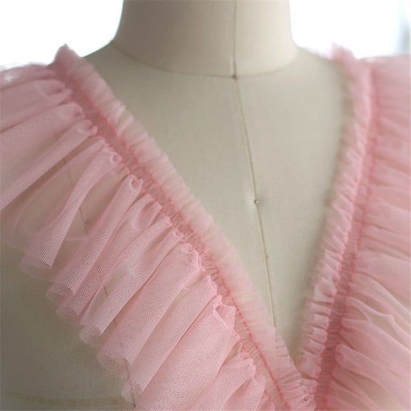 DIY Sewing Ruffle Trim, Soft Lace Trim, 10cm Pink 5 Yards Lace Material Fabric for Dress Decoration