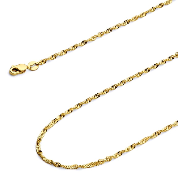 Wellingsale 14k Yellow Gold Polished Solid 1.8mm Singapore Chain Necklace with Lobster Claw Clasp - 22"